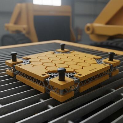 Panel modularny z poliuretanu z mocownikami hammer-in i wbudowaną stalową ramą do pokładów sprzętu górniczego w formacie modułowym 305x305 mm